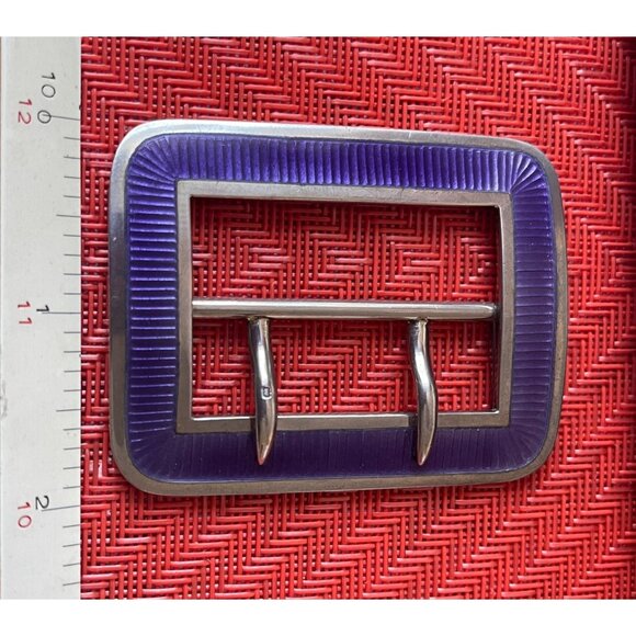 Antique Lavender Purple Guilloché Enamel Sterling Silver Belt Buckle Hallmarked main image 15